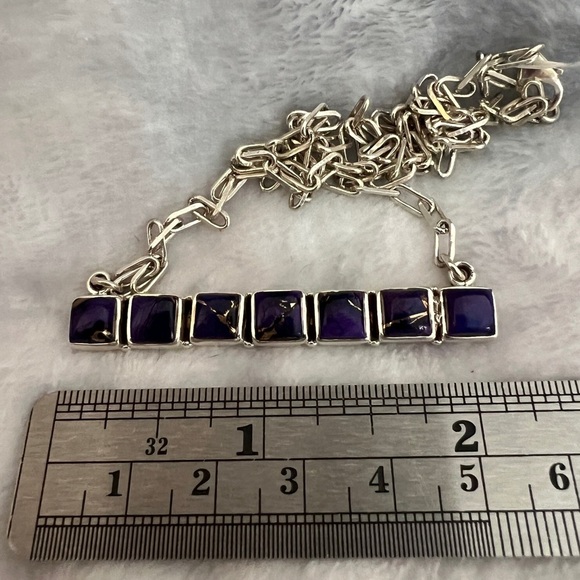 ❤️ Kingman Purple Mohave Turquoise Southwestern 925 Bar Pendant Necklace 13.5gm - Picture 5 of 14